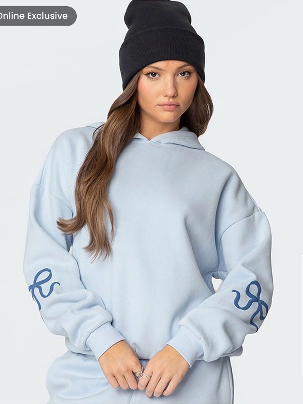 Edikted Bonney Bow Detail Pullover Blue Hoodie M